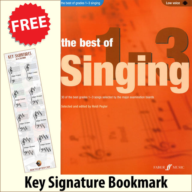 front cover of The Best of Grades 1-3 Singing Low Voice Book/Audio by Heidi Pegler together with free Grand Staff bookmark