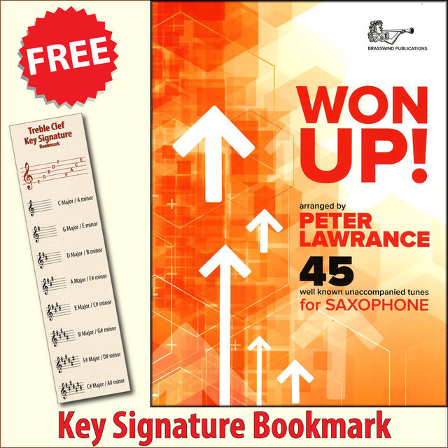 front cover of Won Up for Saxophone together with free Treble Clef bookmark