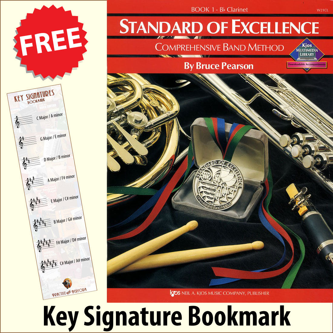 front cover of Standard of Excellence Clarinet Book 1 together with free Treble Clef bookmark