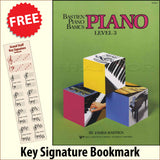 front cover of Bastien Piano Basics Piano Level 3 together with free Piano Clef bookmark