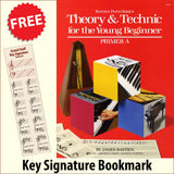 front cover of Bastien Piano Basics Theory & Technique for the Young Beginner Primer A together with free Piano Clef bookmark