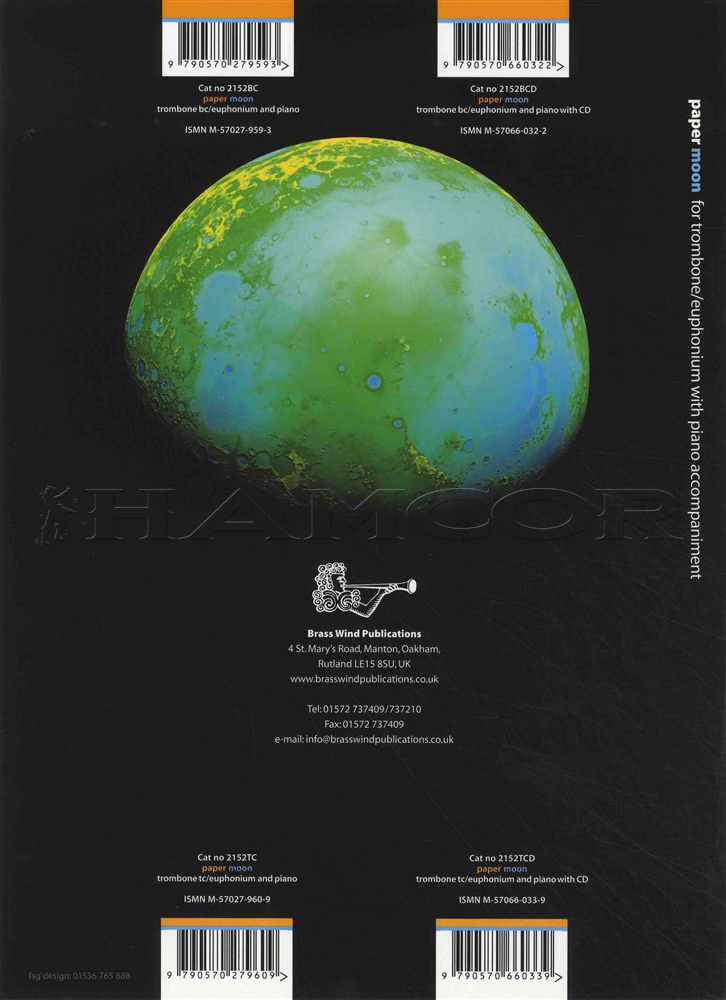 back cover of Paper Moon for Trombone/Euphonium Treble Clef