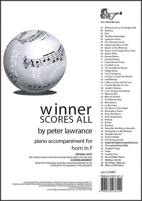 front cover of Winner Scores All Piano Accompaniment for F Horn