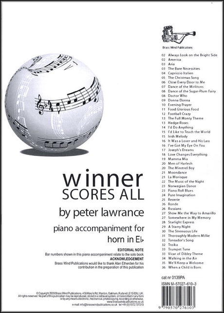 front cover of Winner Scores All Piano Accompaniment for Eb Horn