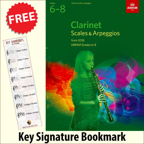 front cover of ABRSM Clarinet Scales & Arpeggios Grades 6-8 together with free Treble Clef bookmark