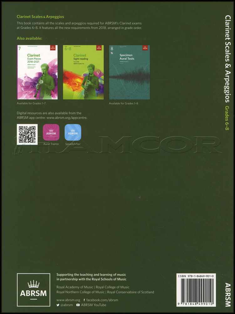 back cover of ABRSM Clarinet Scales & Arpeggios Grades 6-8