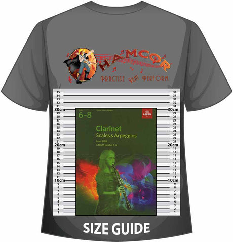 front cover of ABRSM Clarinet Scales & Arpeggios Grades 6-8 on a size guide