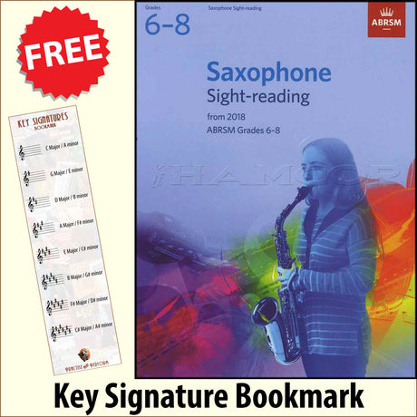 front cover of ABRSM Saxophone Sight Reading Grades 6-8 together with free Treble Clef bookmark