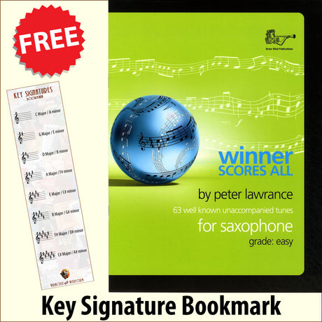 front cover of Winner Scores All Saxophone together with free Treble Clef bookmark