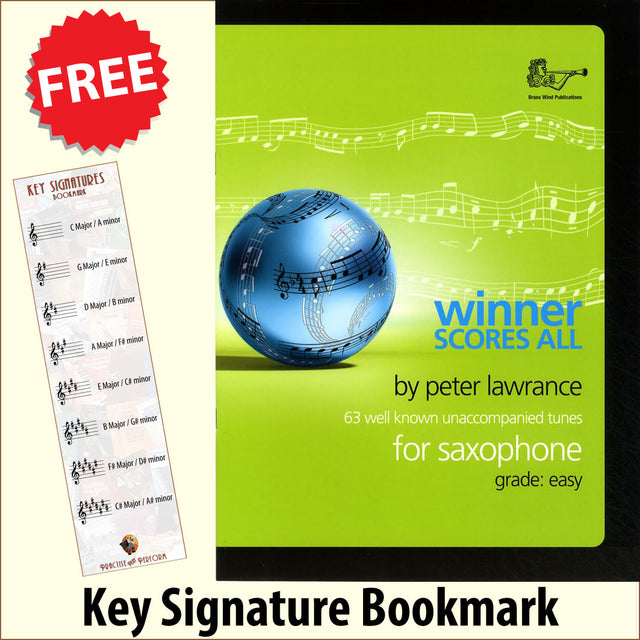 front cover of Winner Scores All Saxophone together with free Treble Clef bookmark
