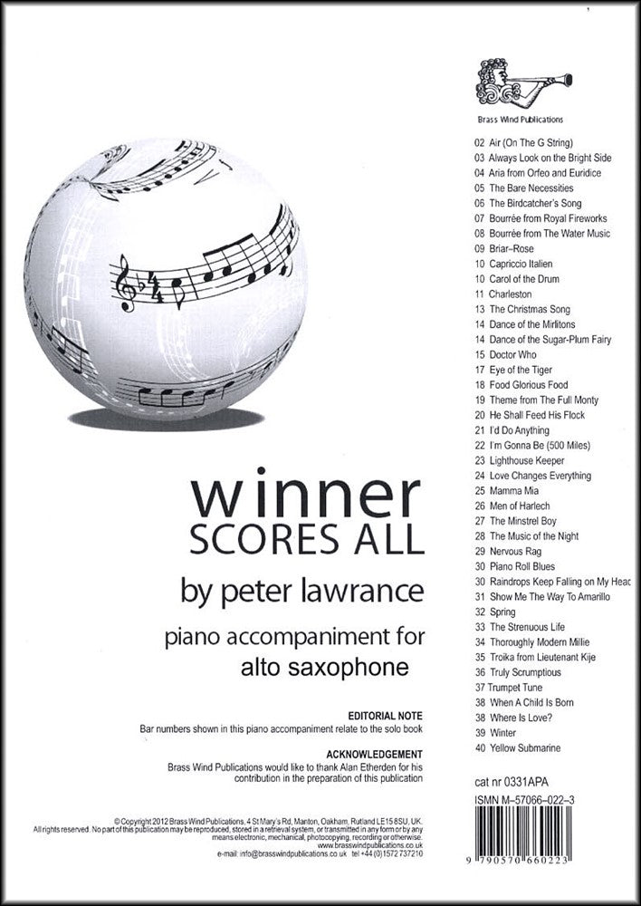 front cover of Winner Scores All Piano Accompaniment for Alto Saxophone