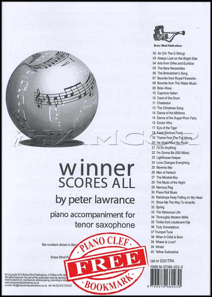 front cover of Winner Scores All Piano Accompaniment for Tenor Saxophone