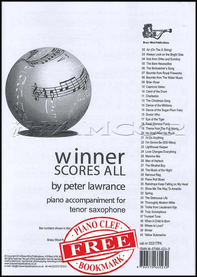 front cover of Winner Scores All Piano Accompaniment for Tenor Saxophone