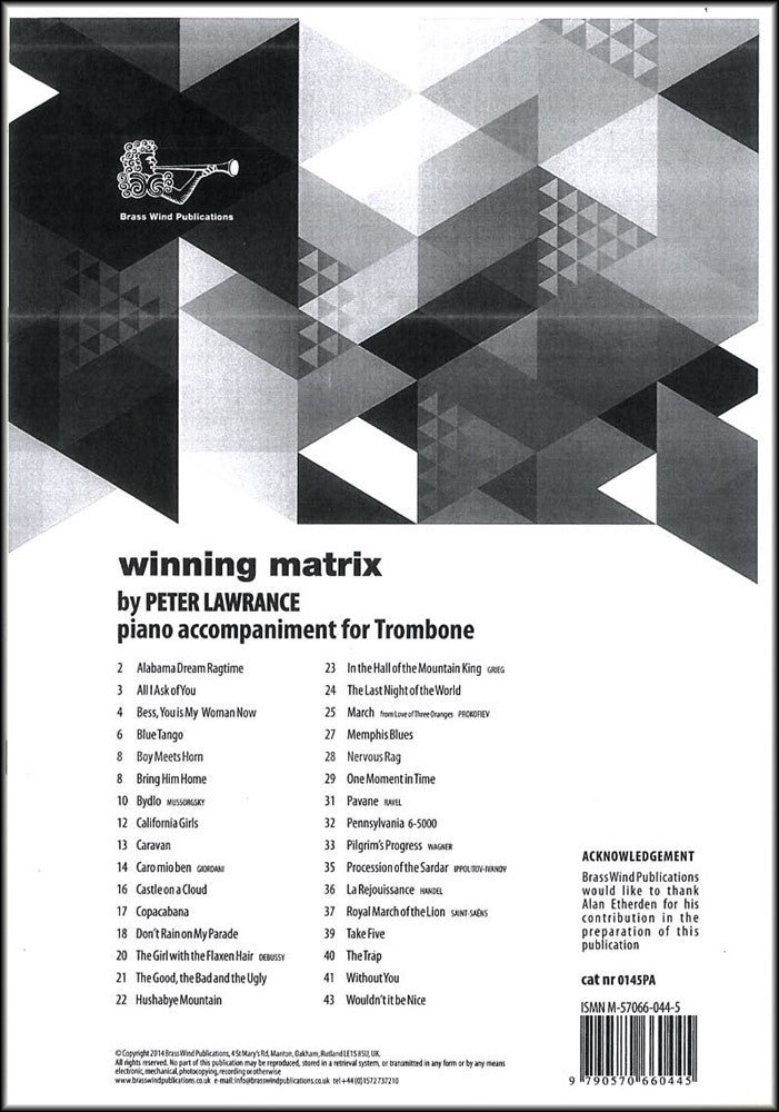 front cover of Winning Matrix Piano Accompaniment for Trombone