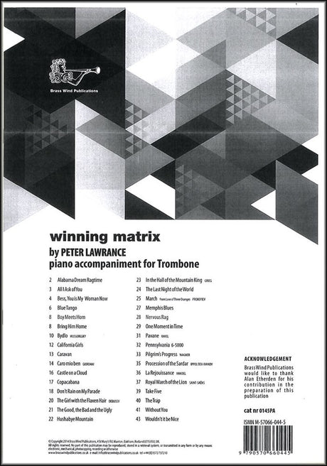 front cover of Winning Matrix Piano Accompaniment for Trombone