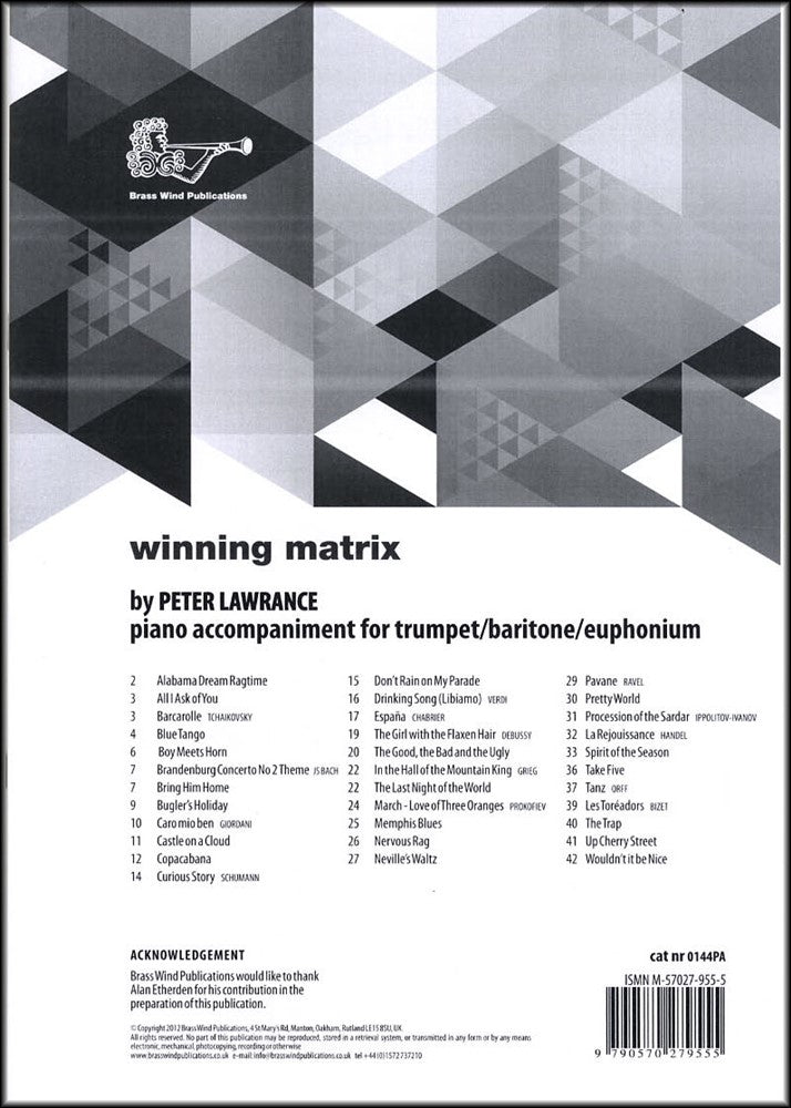 front cover of Winning Matrix Piano Accompaniment for Trumpet
