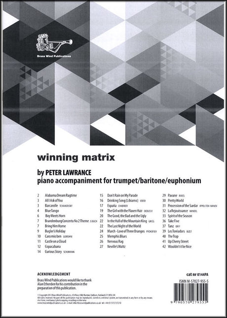 front cover of Winning Matrix Piano Accompaniment for Trumpet