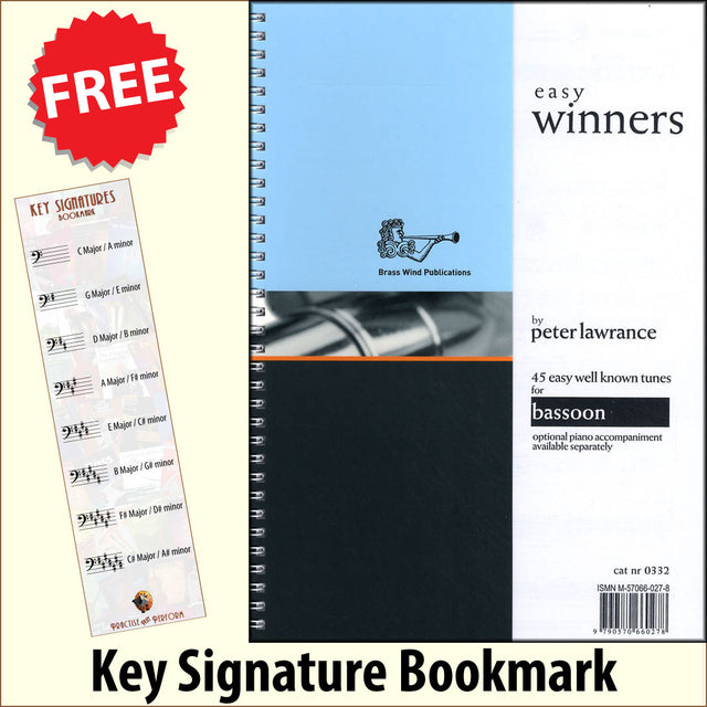 front cover of Easy Winners for Bassoon together with free Bass Glef bookmark