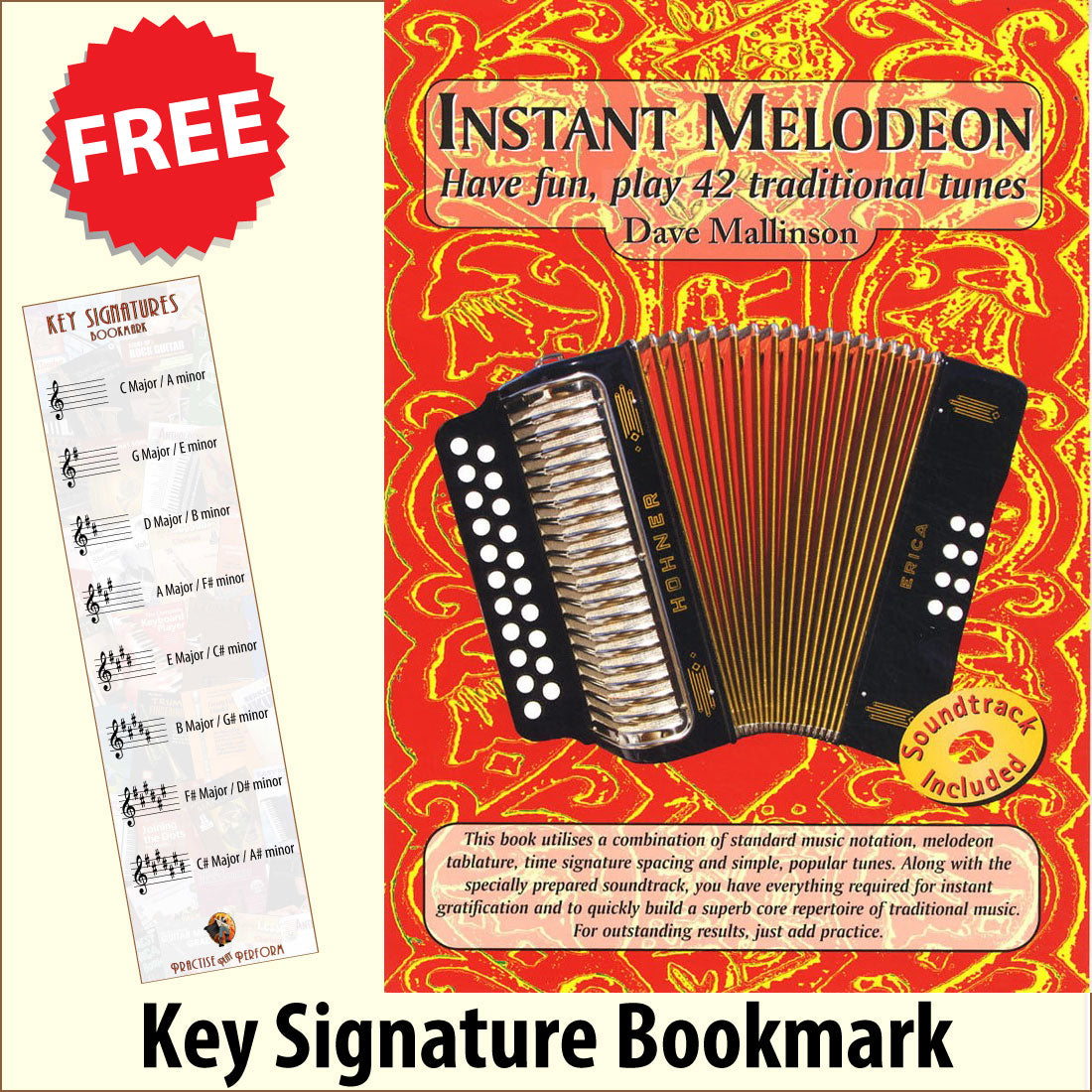 front cover of Instant Melodeon Book/CD together with free Treble Clef bookmark