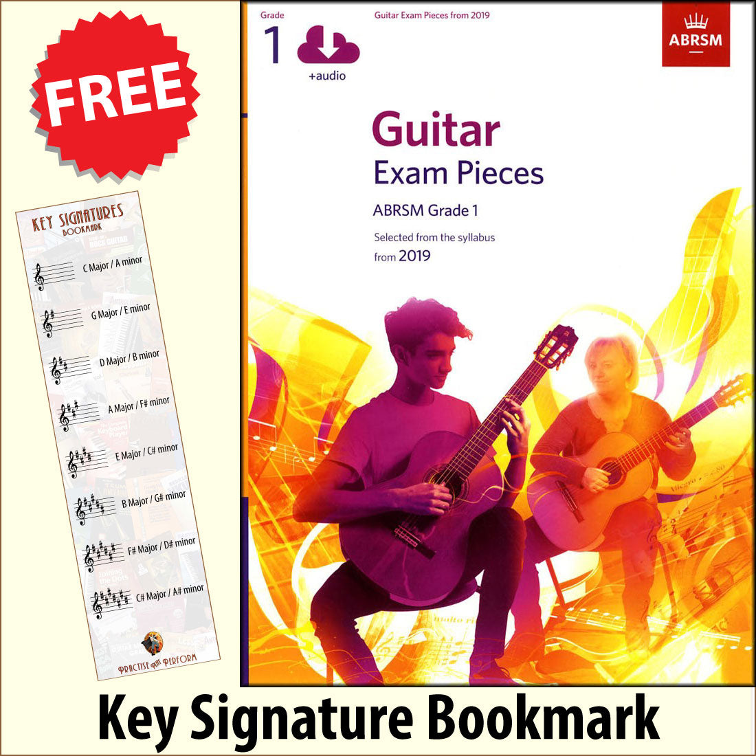 front cover of ABRSM Guitar Exam Pieces Grade 1 Book/Audio together with free Treble Clef bookmark