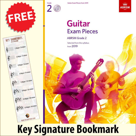 front cover of ABRSM Guitar Exam Pieces Grade 2 Book/CD together with free Treble Clef bookmark