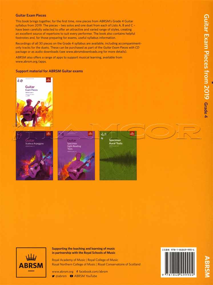 back cover of ABRSM Guitar Exam Pieces Grade 4 Book Only