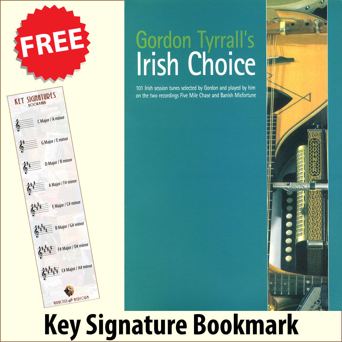 front cover of Gordon Tyrrall's Irish Choice together with free Treble Clef bookmark