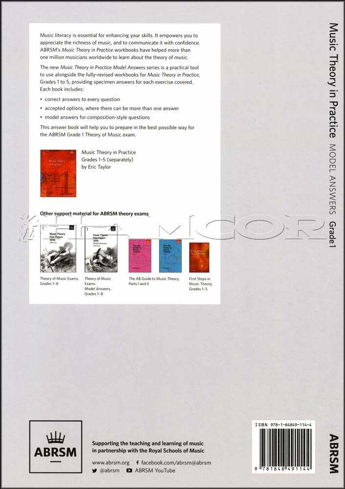 back cover of ABRSM Music Theory in Practice Grade 1 Model Answers