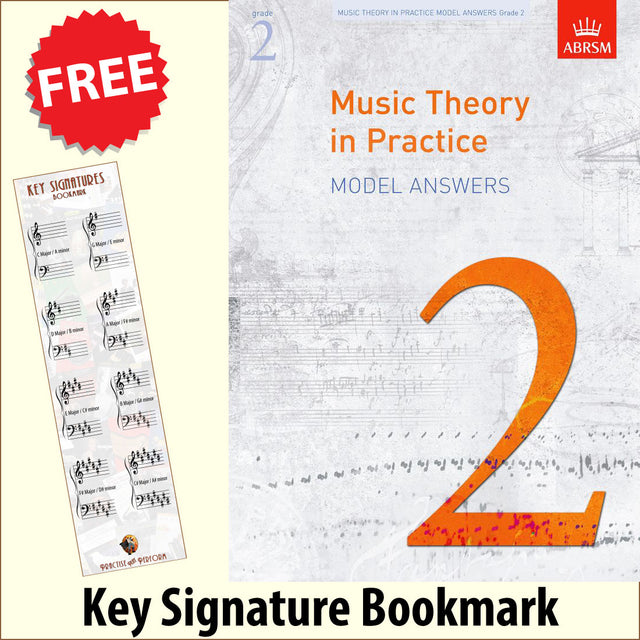 front cover of ABRSM Music Theory in Practice Grade 2 Model Answers together with free Grand Staff bookmark