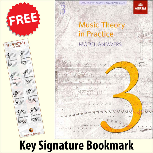 front cover of ABRSM Music Theory in Practice Grade 3 Model Answers together with free Grand Staff bookmark