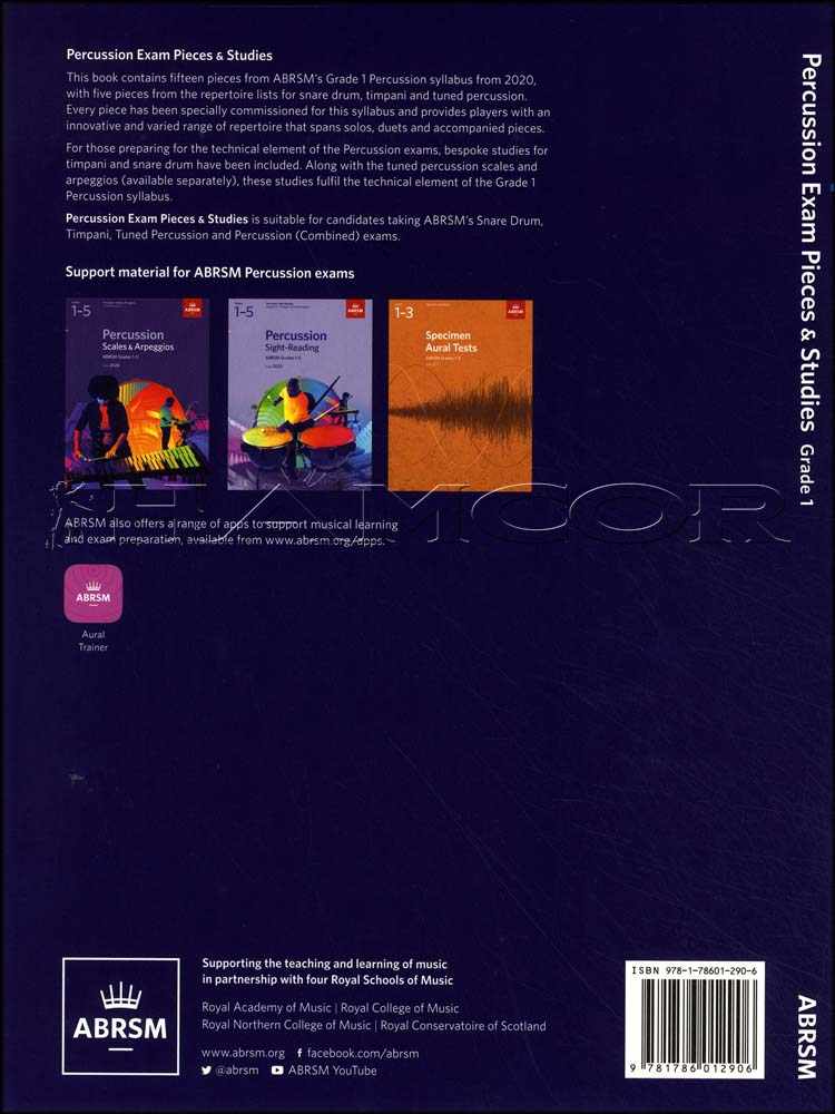 back cover of ABRSM Percussion Exam Pieces & Studies Grade 1 from 2020