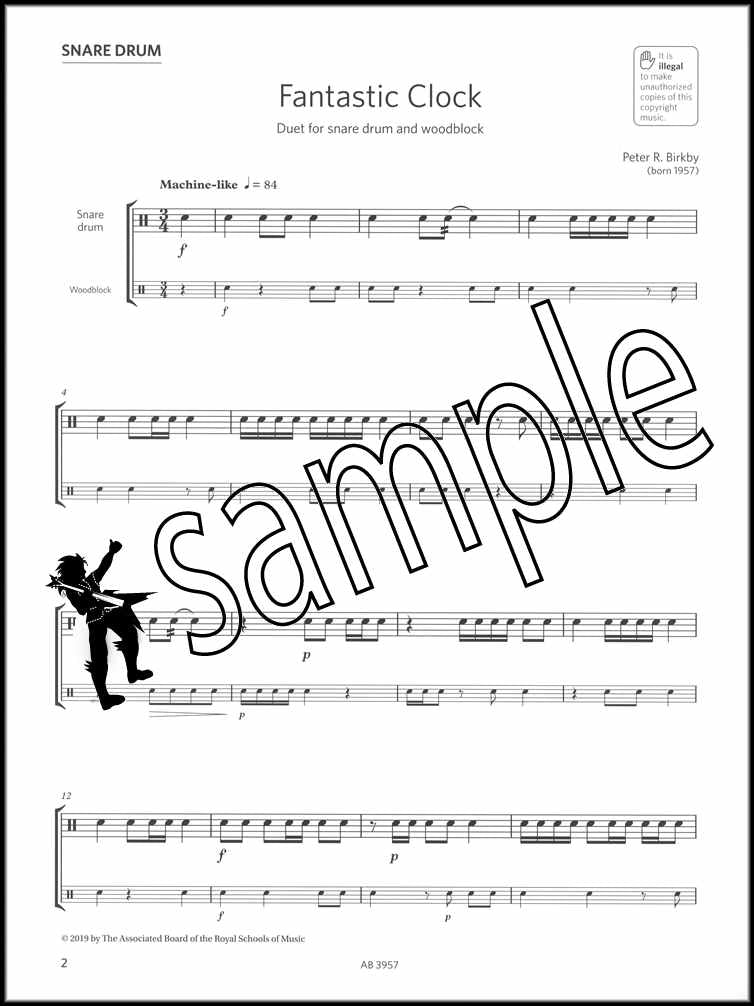 1st sample page from ABRSM Percussion Exam Pieces & Studies Grade 2 from 2020