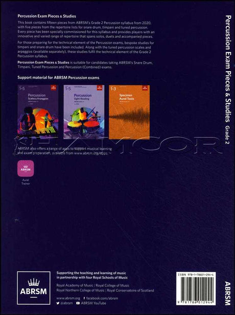 back cover of ABRSM Percussion Exam Pieces & Studies Grade 2 from 2020