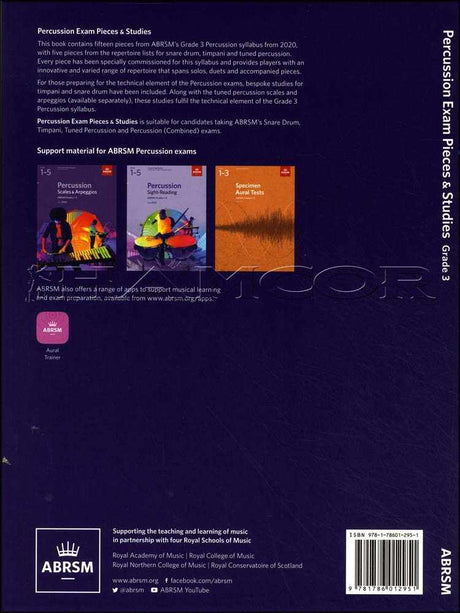 back cover of ABRSM Percussion Exam Pieces & Studies Grade 3 from 2020