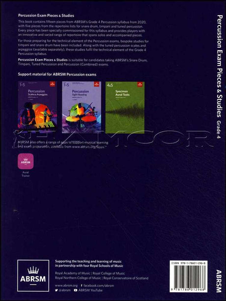 back cover of ABRSM Percussion Exam Pieces & Studies Grade 4 from 2020