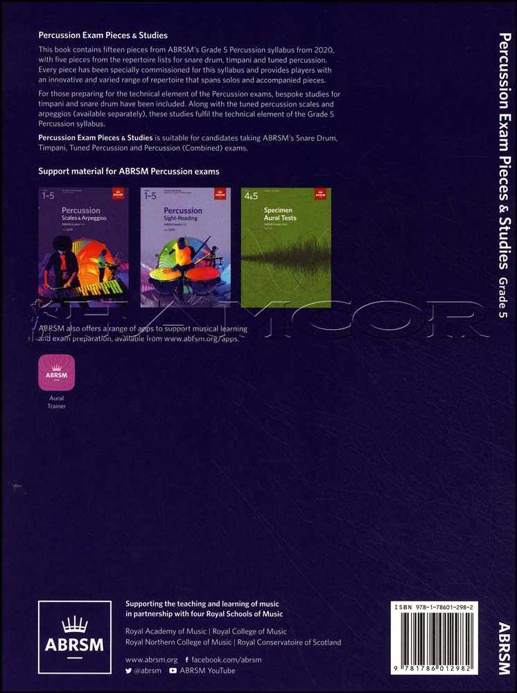 back cover of ABRSM Percussion Exam Pieces & Studies Grade 5 from 2020