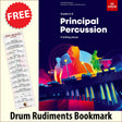 front cover of ABRSM Principal Percussion Grades 6-8 from 2020 together with free Drum Rudiments bookmark