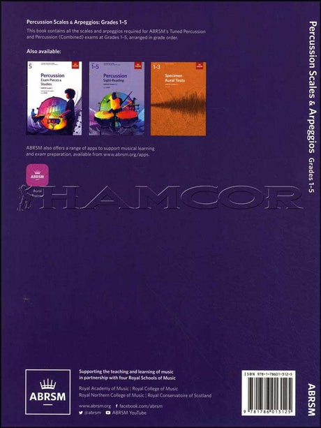 back cover of ABRSM Percussion Scales & Arpeggios Grades 1-5 from 2020