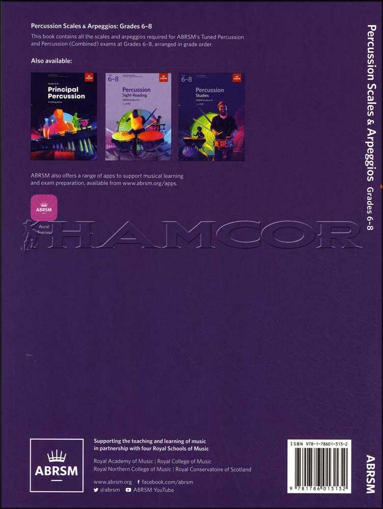 back cover of ABRSM Percussion Scales & Arpeggios Grades 6-8 from 2020