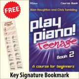 front cover of Play Piano Teenage Course Book 2 together with free Piano Clef bookmark