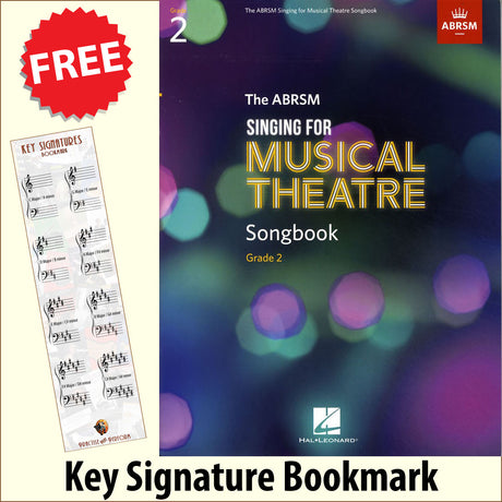 front cover of The ABRSM Singing for Musical Theatre Songbook Grade 2 together with free Grand Staff bookmark