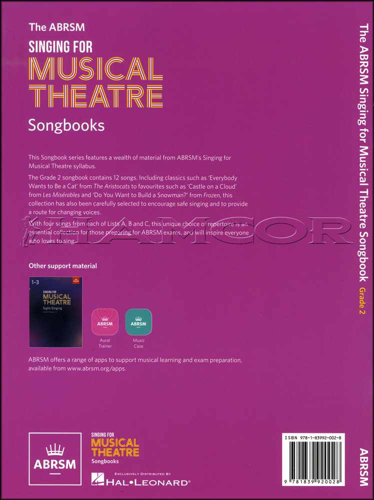 back cover of The ABRSM Singing for Musical Theatre Songbook Grade 2