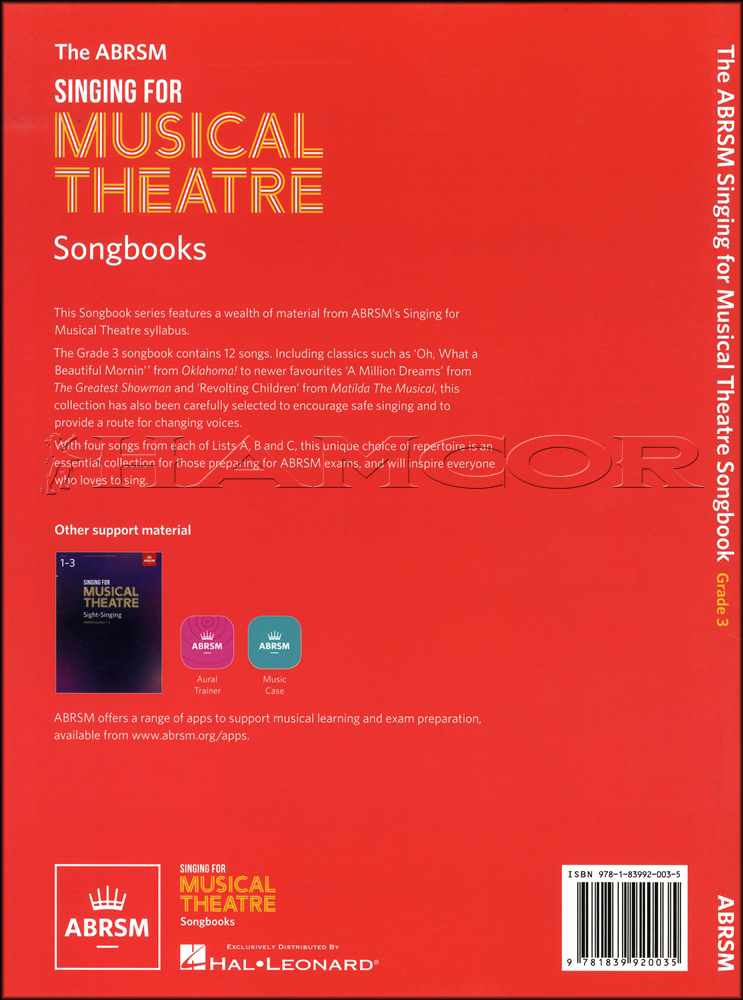 back cover of The ABRSM Singing for Musical Theatre Songbook Grade 3