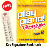 front cover of Play Piano Teenage Repertoire Book 2 together with free Piano Clef bookmark
