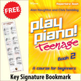 front cover of Play Piano Teenage Repertoire Book 2 together with free Piano Clef bookmark