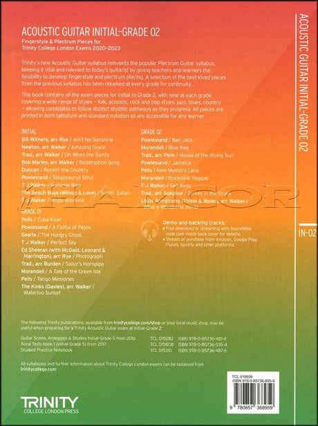 back cover of Trinity College London Acoustic Guitar Initial-Grade 2