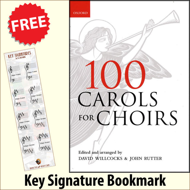 front cover of 100 Carols for Choirs together with free Grand Staff bookmark