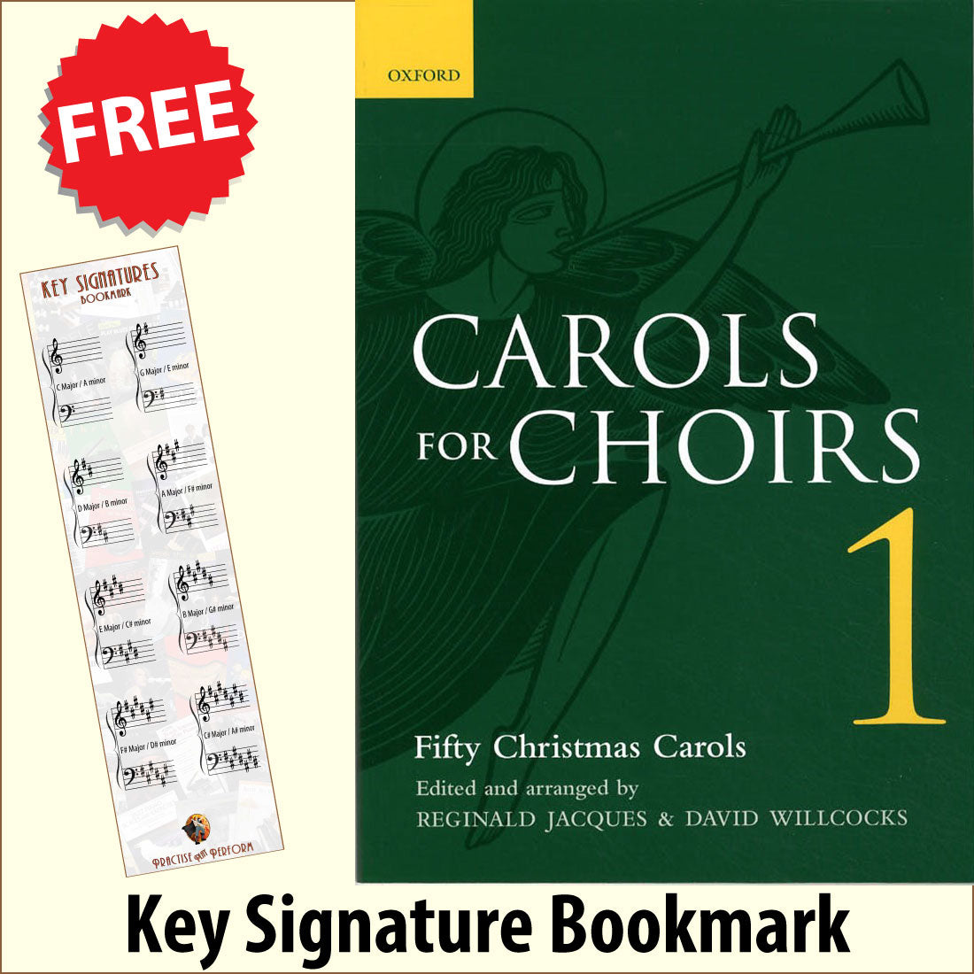 front cover of Carols for Choirs Book 1 together with free Grand Staff bookmark