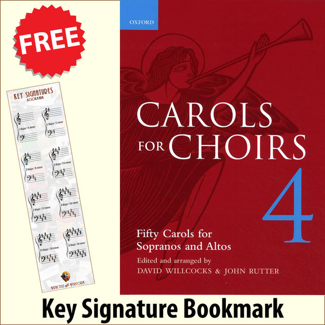 front cover of Carols for Choirs Book 4 together with free Grand Staff bookmark