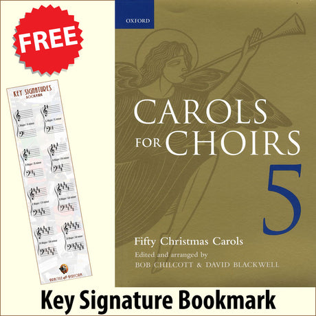 front cover of Carols for Choirs Book 5 together with free Grand Staff bookmark